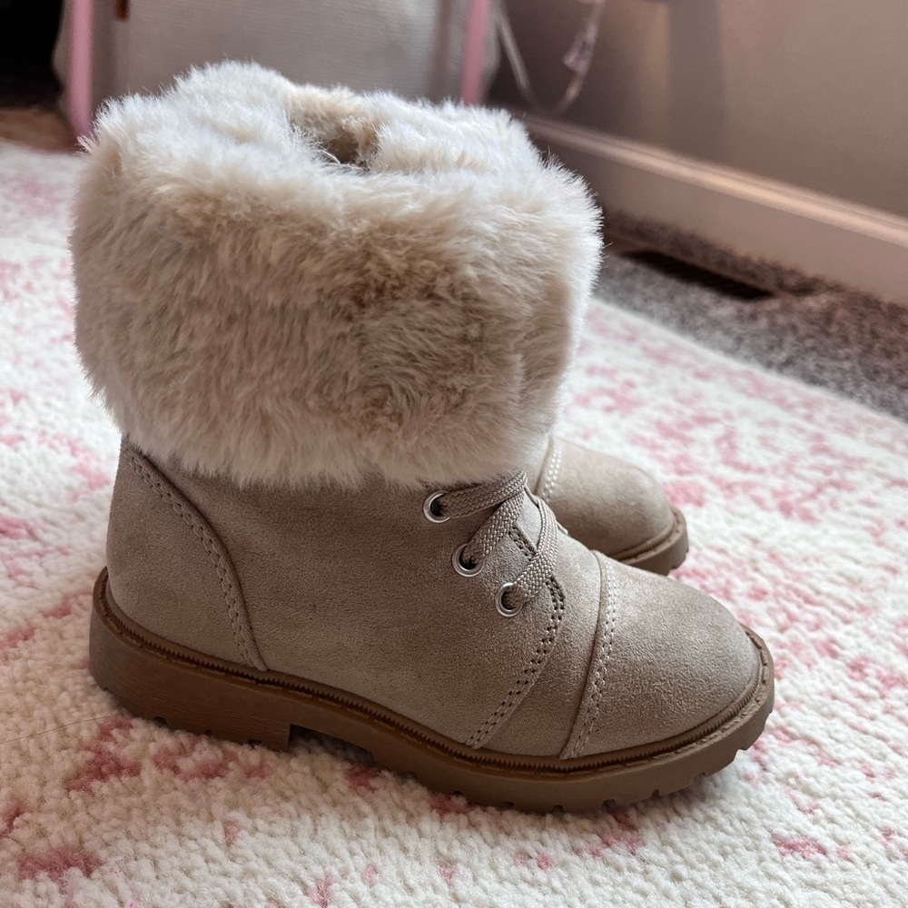 Faux Fur Lined Tan Toddler Girl Boots